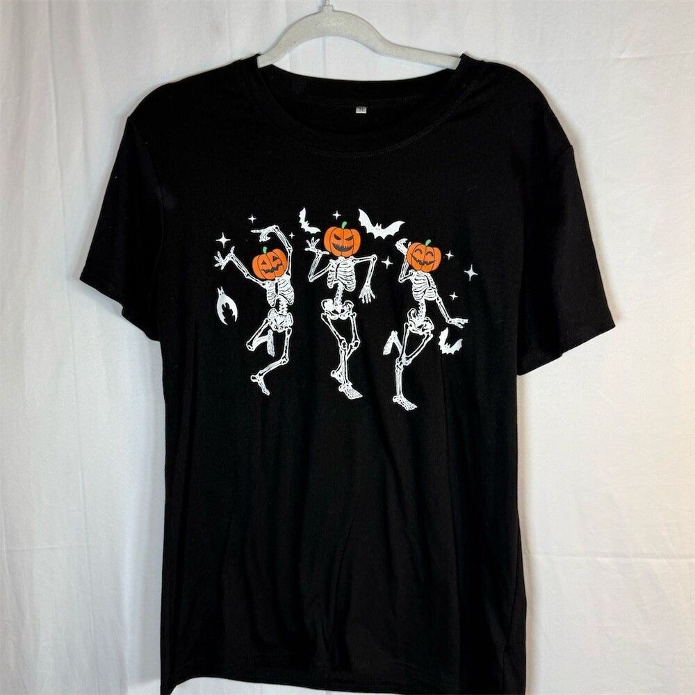 Unbranded T-Shirt Unisex Size M Black Halloween Dancing Skeleton